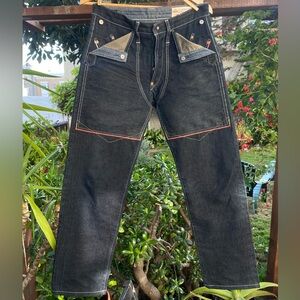 Evisu Black Slim Straight Jeans with Red Stitching